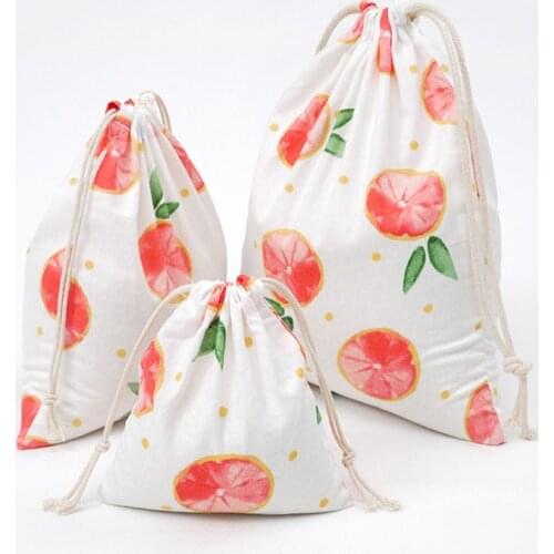 3 Size Concise Style Printed Drawstring Bag Draw Pocket Storage Grapefruit Fruit Pattern Farmhouse Style Sack Fabric Bags