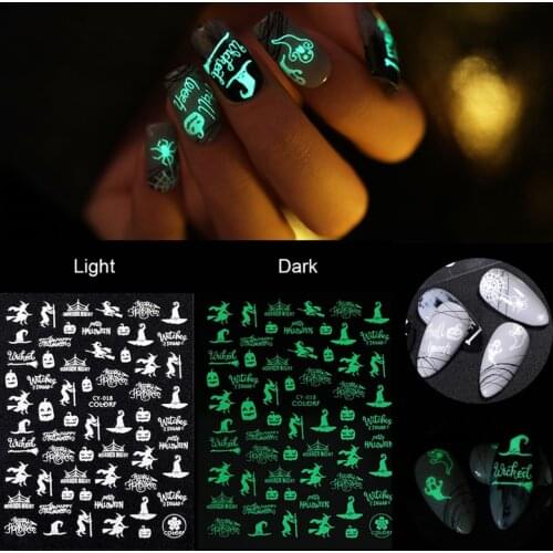 3D Luminous Nail Stickers Halloween Pumpkin Spider Star Moon Transfer Sliders Winter Glow In The Dark Luminous Nail Decals