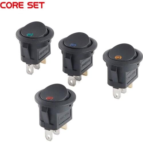 5Pcs KCD1 Rocker Round Switches Power Button Switch Red Green Blue Yellow LED Dot Light 3 Pin 2 Gears 20A 12V On Off Waterproof