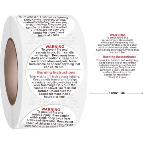 500pcs/roll Candle Warning Label Candle Jar Container Stickers Waterproof Wax Melting Safety Label Vow Sticker Label