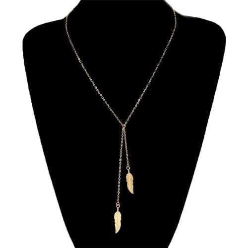 78MM Kawaii Golden Feather Pendant Necklace Korean Mori Girl Style Simple Temperament Charm Necklace Jewelry Cheap Gifts