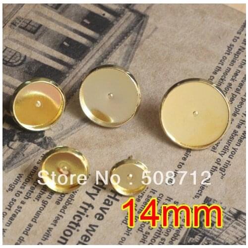 Free shipping!!! EP088 500sets 14mm Stud Earring Blanks Base Tray Bezel Cameo Setting Post Bullet Stopper Back