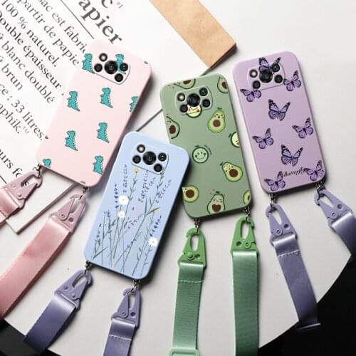 For Xiaomi Poco X3 NFC Case Necklace Lanyard Silicone TPU Couqe For Poco X3 POCOX3 X 3 NFC 6.67'' Flower Strap Cord Back Cover