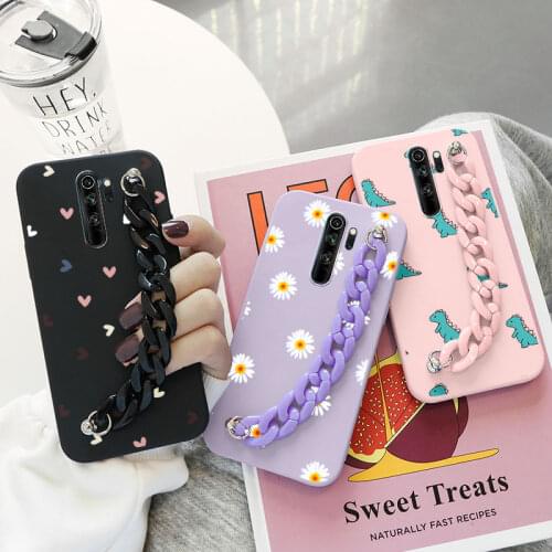 For Redmi Note 8 Pro Case Soft Silicon Wrist Chain Flower Phone Cases For Xiaomi Redmi Note 8 T 8T Cover Funda Protective Bumper