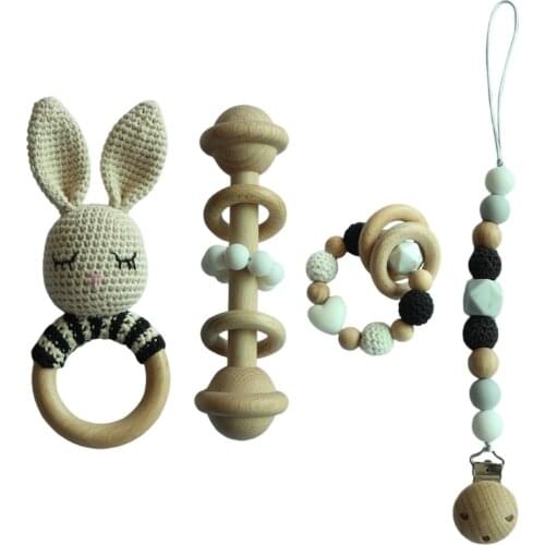 Baby Pacifier Clip Teething Bracelet Crochet Soother Infants Rattle Teether Toy