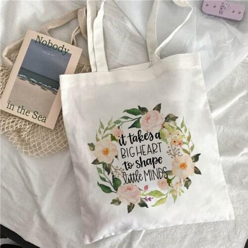 Its Take A Big Heart To Shape Little Minds Teacher Life Canvas Shopping Tote Bag Reusable Shoulder Book Bag Handbag Best Gift