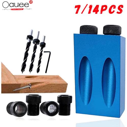 Woodworking Oblique Hole Locator Pocket Hole Jig Drill Bits Kit 15 Degree Angle Drill Guide Set Hole DIY Puncher Carpentry Tools