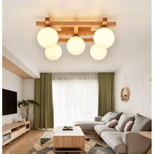 Nordic wood living room lamps warm bedroom ceiling lamps are simple wooden Japanese study small living room lamps YA72623