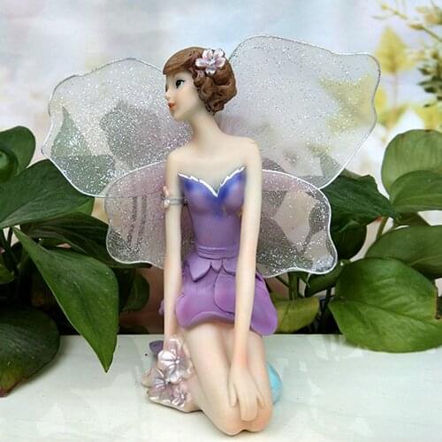 Mini Resin Craft Flower Fairy Figurine with Glittery Wings for Home Office Decor Crafts