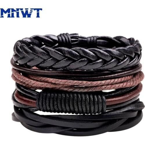 MNWT Vintage Multilayer Bracelet Men Weave Leather Jewelry Punk Rock Bangle For Mens Handmade Rope Wrap Bracelets & Bangles Gift