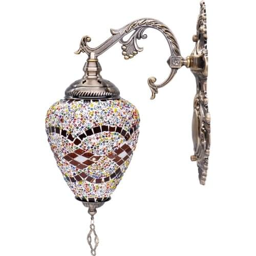 Mosaic Lamp Handmade Turkish Wall Lamp Tiffany Bohemian Style Single Glass Bronze Base Unique Wall Light for Room Decoration