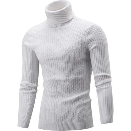 Men Sweater Solid Color Long Sleeve Knitted T-Shirts All-matched Turtleneck Tops Twist Slim- Fit Warm Pullover Autumn Winter