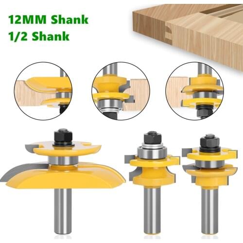 LAVIE 3pcs 12mm 1/2" Shank Round Over Rail & Stile Cove Panel Raiser Router Bit Set Tenon Cutter Milling Cutter for Wood MC03125