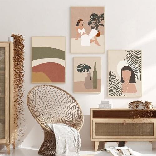 Boho Style Gallery Wall Art Abstract Woman No Face Canvas Panting Papaya Plants Poster Print Wall Picture Decor For Girl Bedroom