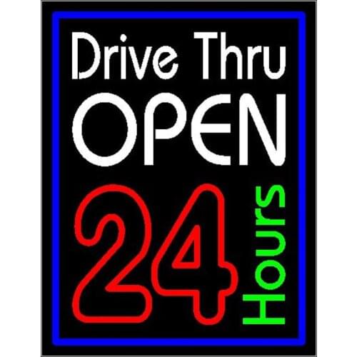 Neon Sign Drive Thru Open 24 Hours Neon light Beer Neon Wall Sign Window Advertise Lamp Decorate Home Handmade Real glass TUBE