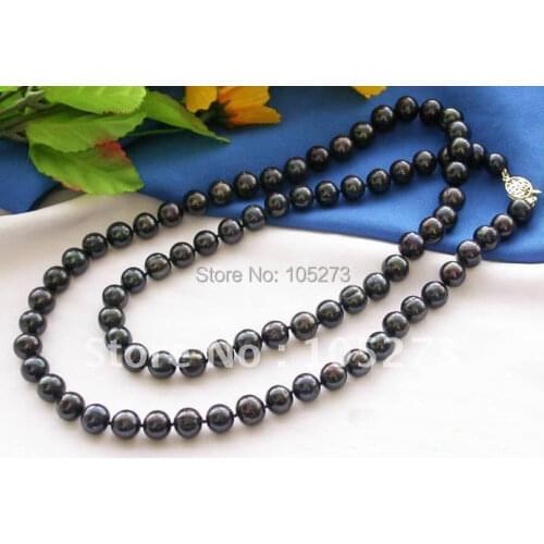 32inchs Pearl Jewelry AA 9-10MM Black Color Round Shaper Genuine Freshwater Pearl Necklace New Fashion Pearl Hot Sale FN1440