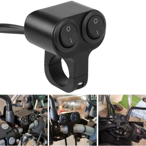 Dual Button Control Flasher Speaker Switch 7/8in 22mm 12V Headlight Switch Motorcycle Handlebar Aluminum Alloy Waterproof
