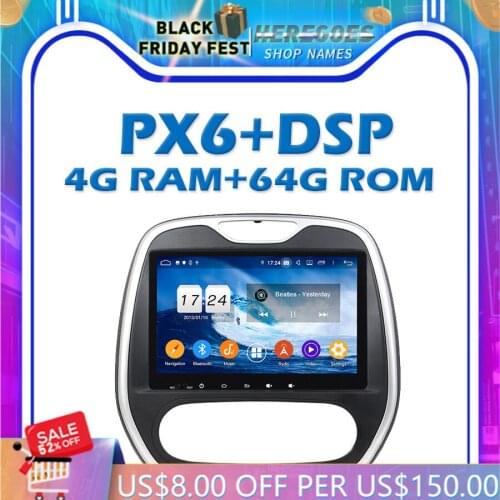 PX6 Car DVD Player DSP IPS Android 10.0 4GB RAM + 64G ROM GPS Map RDS Radio Wifi Bluetooth 5.0 For Renault Captur 2011-2016 2017
