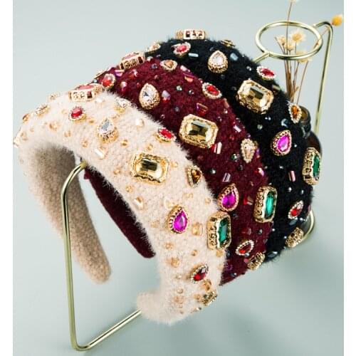 Wide Cross Luxury Lamb Fur Hairband Crystal Baroque Headband Geometric Rhinestone Diamond Headbands for Women Hair Accessories