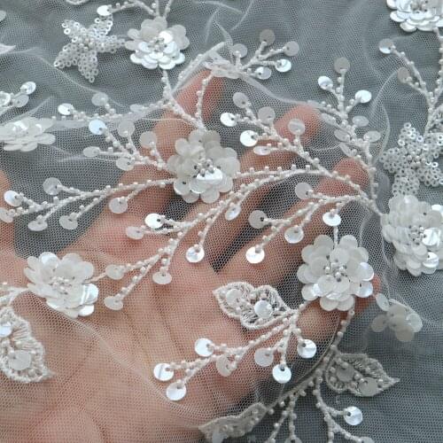 Luxury sequin embroidery lace appliques for wedding dresses Rhinestone lace applique patches Embroidery lace parches ropa