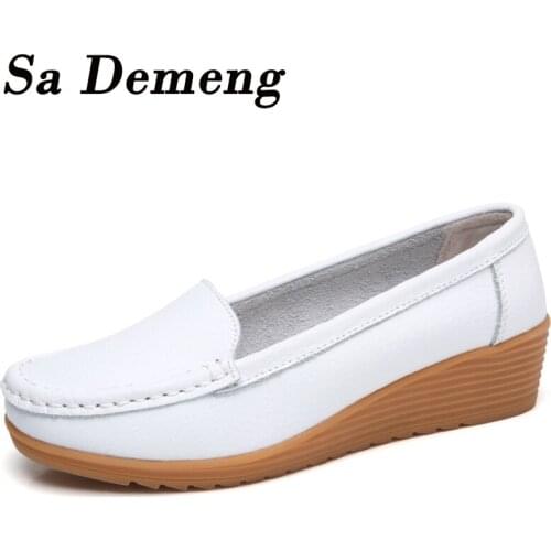 Sa Demeng Women Flats Genuine Leather Shoes Woman Low Heels Oxford Nurse Moccasins Ballet Loafers Slip on Flat Shoes Female
