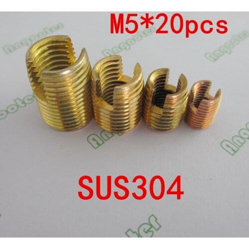 20pcs M5 Self tapping Thread Insert Self Tapping Screw Bushing Steel With Zinc Plated 302 Slotted Type Thread Repair Inset