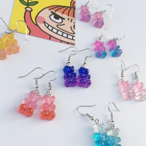 Y166 1 Pair Creative Cute Mini Gummy Bear Earrings Minimalism Cartoon Design Female Ear Hooks Danglers Jewelry Gift