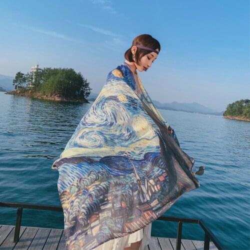 Silk Satin Digital Printing Painting Large Silk Scarf Female Tourist Beach Towel Shawl Swimsuit Cover Up Sarong Beach Wrap
