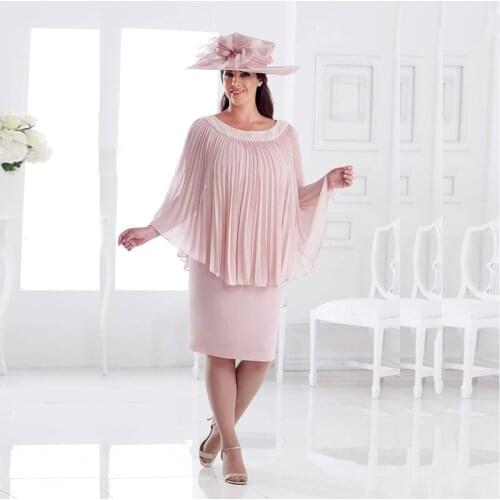 Modern Charming Blush Pink Short Mother of the Bride Dresses Knee Length Beading Jewel Neckline Wedding Party Gowns 2021 On Sale