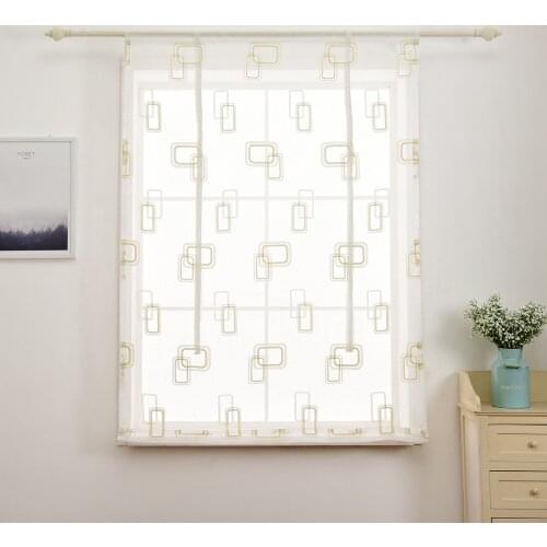 Solid Color White Roman Short Curtain Window Screen Embroidered Geometric Tulle Living Room