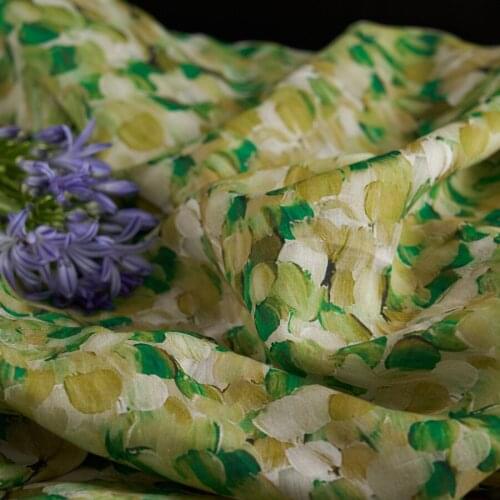 High end pure ramie fabric Tulip printing tissu Designer custom dress shirt Robe material