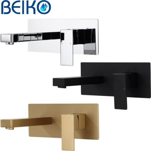 High Quality Brass Core Rotate Spout Basin Faucet Wall Mounted Gold Balck Bathroom Mixer Tap Concealed Install Washing Crane Tap