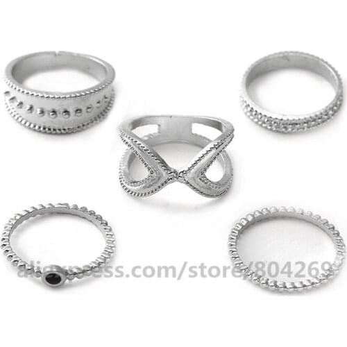 Women Jewelries Lady Crosses Decorative Pattern Black Rhinestone 5 Sets Articular Ring Jewelry