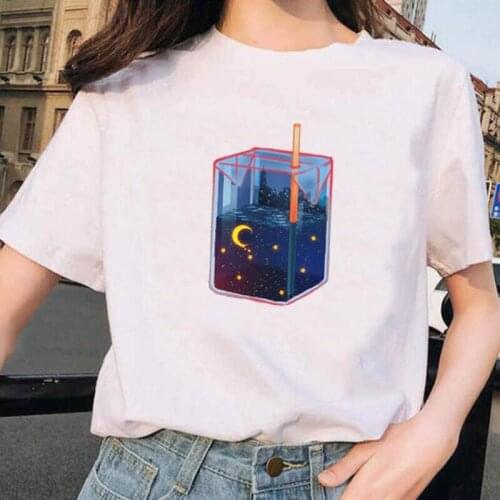 Summer Tee Shirt Femme Starry Sky Drink Box Street Print Women Tshirt Short Sleeve Casual Harajuku Shirt Fashion Camiseta Mujer