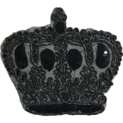 Clothing Women Shirt Top Diy Large Patch Crown Black Sequins deal with it T-shirt girls Flower Patches for clothes Stickers