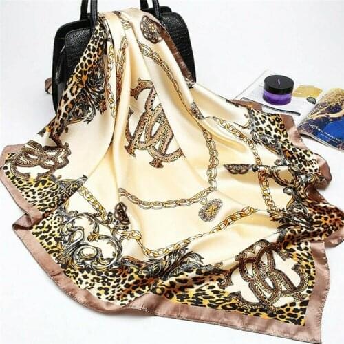 2019 New Fashion Silk Scarves Women Soft Pink Leopard Silk Satin Square Scarves Office Gorgeous Head Shawl Chiffon