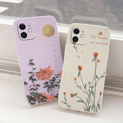 The Tulip Liquid Silicone Case For iPhone 12 Pro Max Mini 11 Pro Max X XR XS MAX SE2020 8 7 6 6S Plus Soft Phone Back Cover