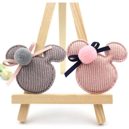 12Pcs 5*5.5cm Handmade Gold stamp Mouse head Padded Appliques For Baby Hairpin Accessoires headwear Decor crafts wholesale