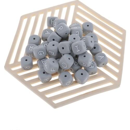 200pcs 12mm Light Gray Alphabet Silicone Letter English Baby Teether Bead BPA Free Personalized Name Teething Pacifier Chain DIY