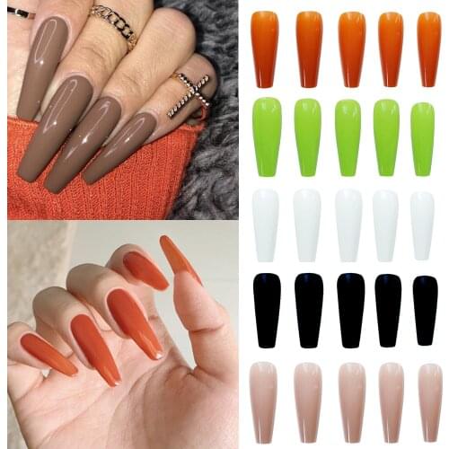 24Pcs Detachable Long Ballerina False Nails Gourd French Full Cover Coffin Fake Acrylic Nail Tips DIY Manicure Accessories