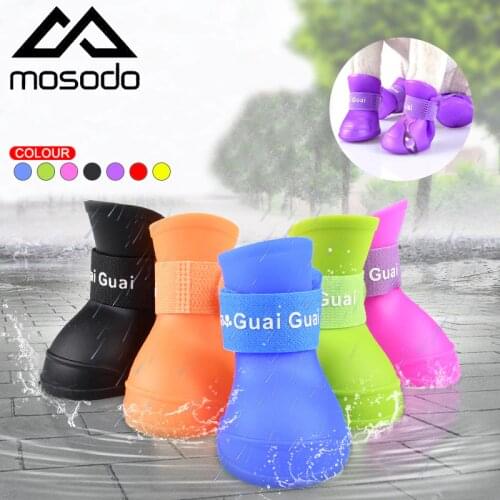 4pcs/Set Pet Dog Waterproof Shoes Candy Colors Rubber Non-slip Rain Boots Shoes For Small Dogs Cat Puppy Supplies Galshoes