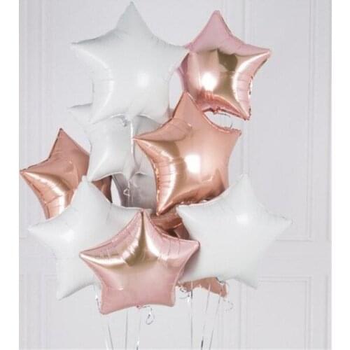6pcs Baby Shower Globos 18 inch white rose gold star helium foil Balloons girl boy Birthday 1st Party Supplies Decor Pure color