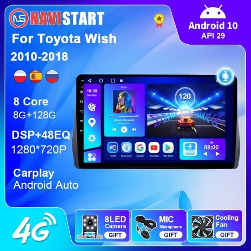 10 Inch 2 Din Car Multimedia Player For Toyota Wish 2010 -2018 GPS Navigation WIFI 4G BT Camera Carplay DSP Radio No DVD Player