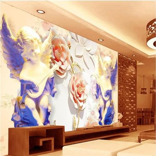 Beibehang Custom Photo Wallpaper 3D Stereo Large Murals Europe angel sculpture flower bed bedroom flash silver cloth wallpaper