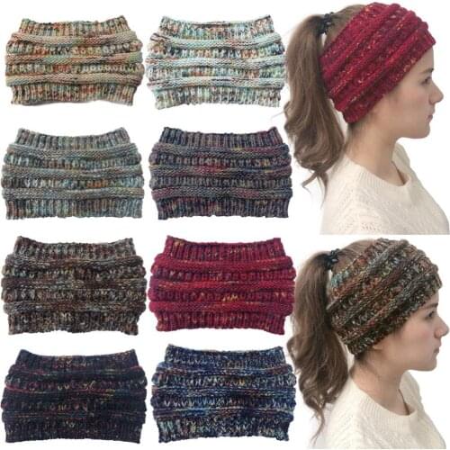 CN Womens Colorful Knitted Crochet Headbands Winter Elastic Ear Warmer Hairbands For Girls Soft Turban Wide Hair Accessories