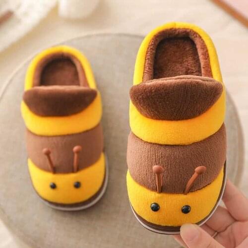 Cartoon Caterpillar Winter Slippers Children Boy Cute Bedroom Cotton Indoor Slippers Kid Girl Comfortable Velvet Warm Home Shoes
