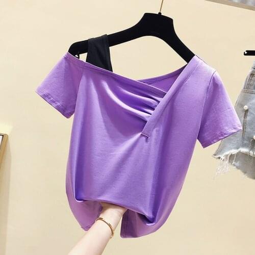 Europe summer Short Sleeves off shoulder T Shirt Top Female Tshirt Loose Sexy Women Fashion T-Shirt 2021 woman tshirts tops