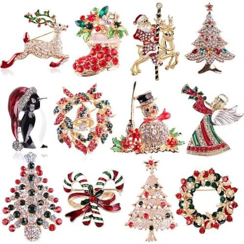 Hot Sale Creative Christmas Brooch Gifts Santa Claus Boots Trees Socks Hat Sock Rhinestone Brooches For Women New Year Gift