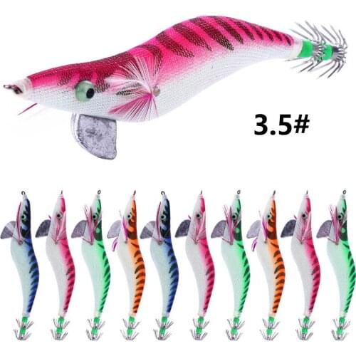 Hengjia 10pcs 2.0/3.0/3.5# Multicolor Luminous Squid Jig Shrimp Cuttlefish Octupe Sea Fishing Lure with straight Hook Hard Bait