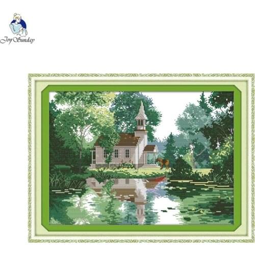 Joy Sunday The Lakeside Houses 3 Counted Cross Stitch DIY 14CT and11CT For Embroidery Handwork Needlework Cross-stitching Set